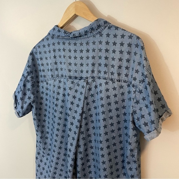 Standard Grace Americana Chambray Top Womens L Blue Star Print Button Down Shirt - Picture 6 of 10